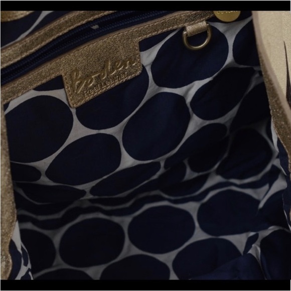BODEN Metallic & Suede Genuine Leather Tote/Shoulder Bag, Buckled Side Detailing - Picture 5 of 10